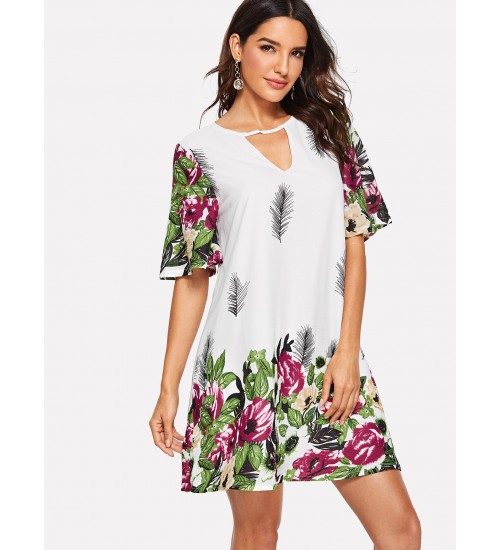 Flutter Sleeve Floral Swing Dress