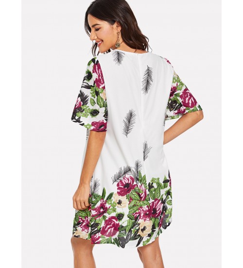 Flutter Sleeve Floral Swing Dress