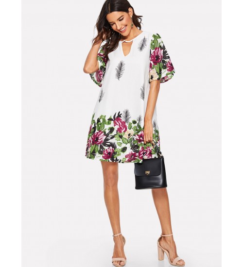 Flutter Sleeve Floral Swing Dress