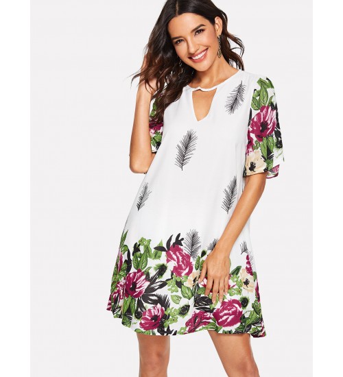 Flutter Sleeve Floral Swing Dress