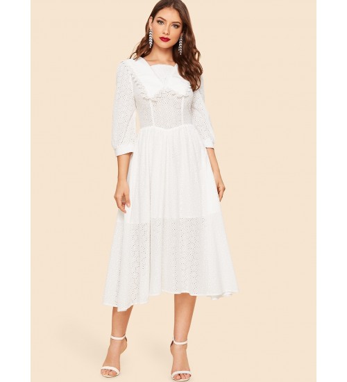 Lace Eyelet Solid Dress