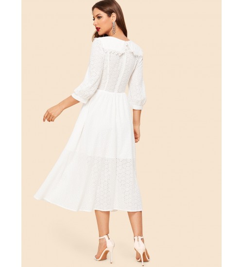 Lace Eyelet Solid Dress