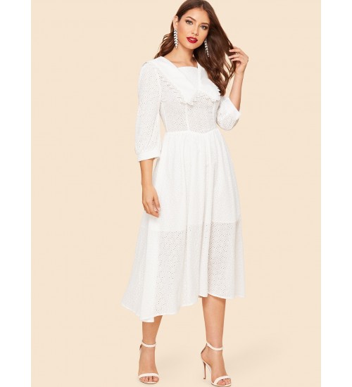 Lace Eyelet Solid Dress