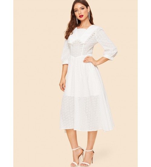 Lace Eyelet Solid Dress