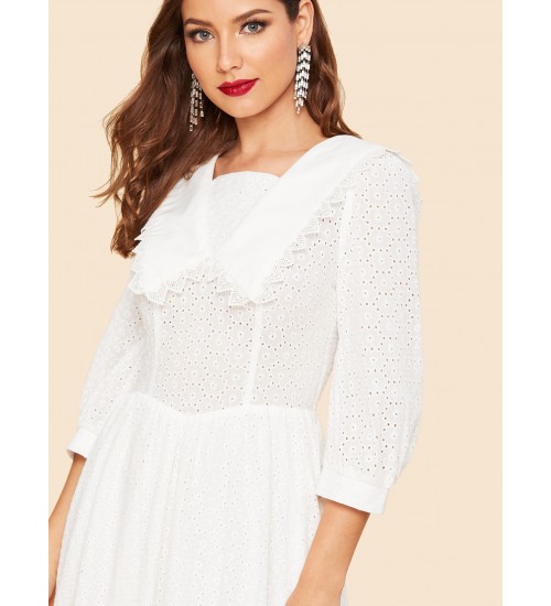 Lace Eyelet Solid Dress