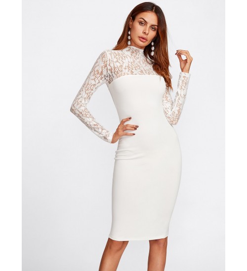 Floral Lace Yoke Fitting Dress