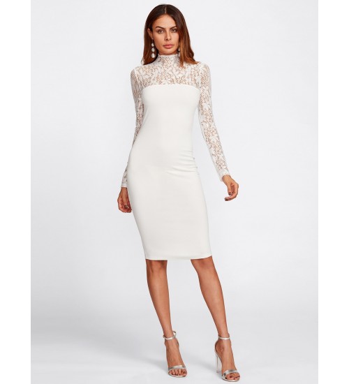 Floral Lace Yoke Fitting Dress