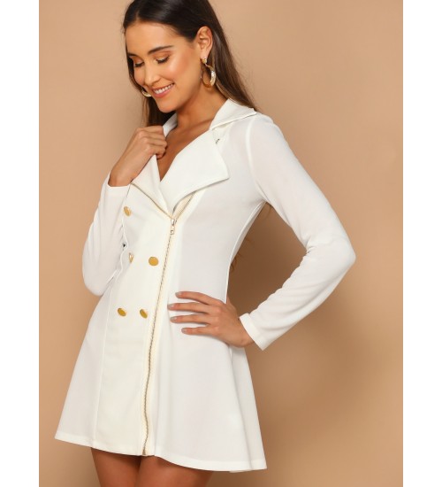 Double Breasted Detail Asymmetrical Zip Up Dress