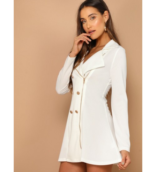 Double Breasted Detail Asymmetrical Zip Up Dress