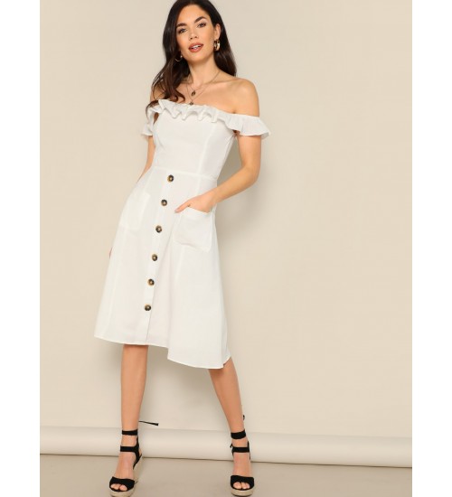 Ruffle Trim Midi Dress