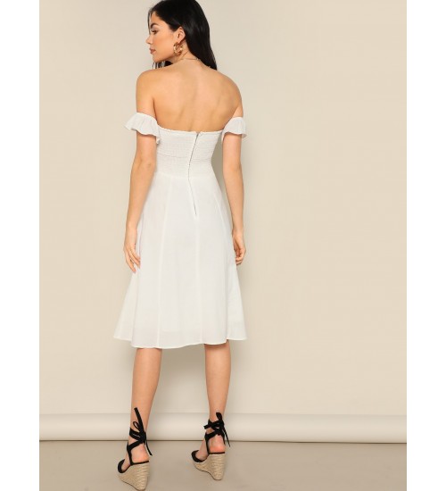 Ruffle Trim Midi Dress