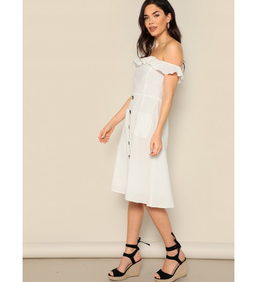 Ruffle Trim Midi Dress