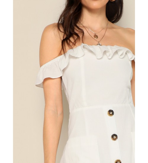 Ruffle Trim Midi Dress