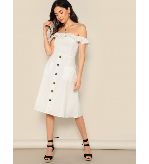 Ruffle Trim Midi Dress