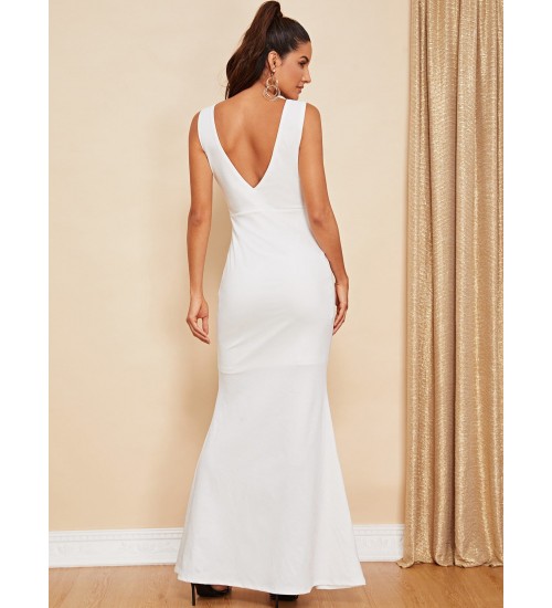 V-Notch Front Backless Fishtail Dress