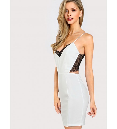 Lace Panel Cut Out Cami Dress