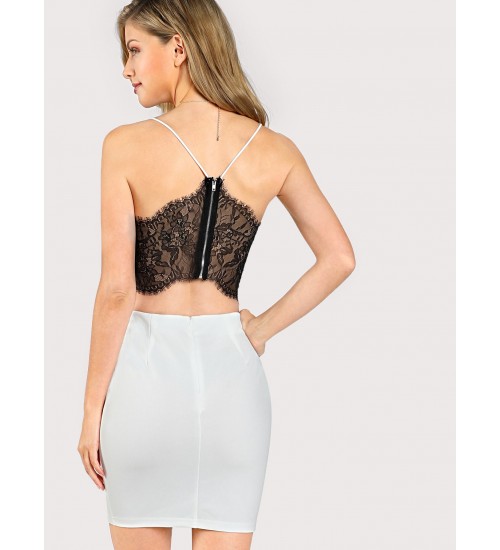 Lace Panel Cut Out Cami Dress