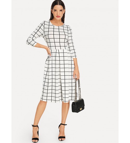 Pleated Plaid Dress