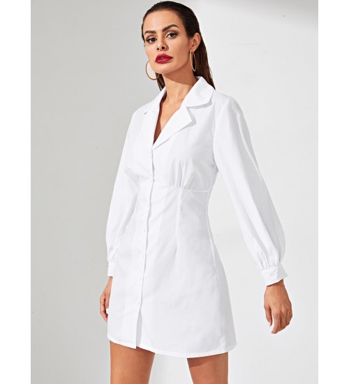 Notched Collar Button Up Shirt Dress