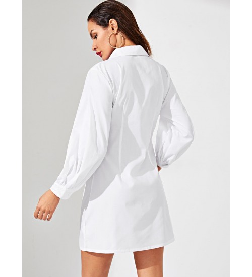 Notched Collar Button Up Shirt Dress