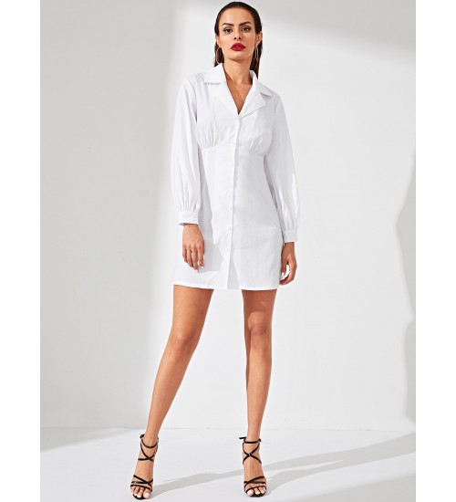 Notched Collar Button Up Shirt Dress