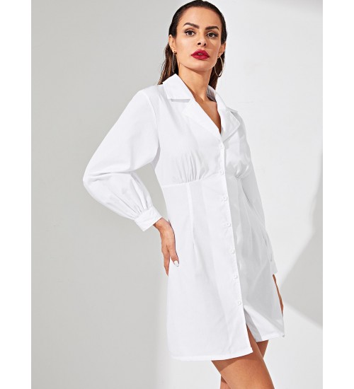 Notched Collar Button Up Shirt Dress