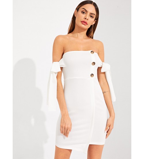 Buttoned Front Detail Wrap Dress