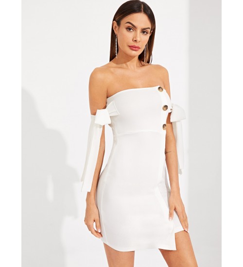 Buttoned Front Detail Wrap Dress