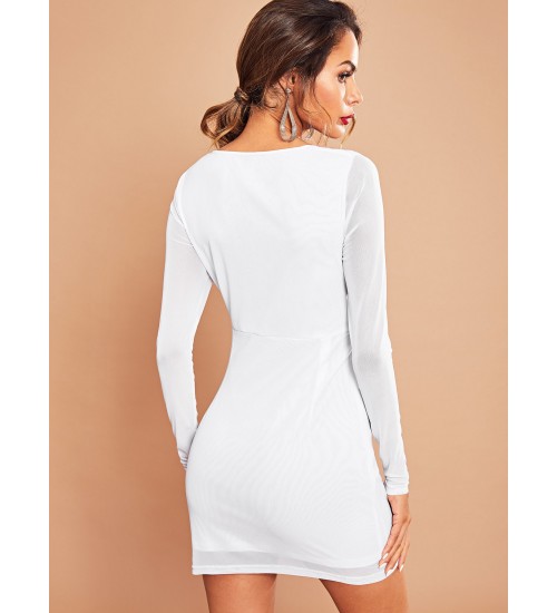 Square Neck Mesh Overlay Dress