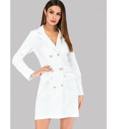 Solid Double-breasted Blazer Dress