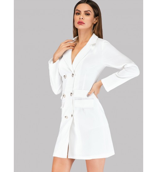 Solid Double-breasted Blazer Dress