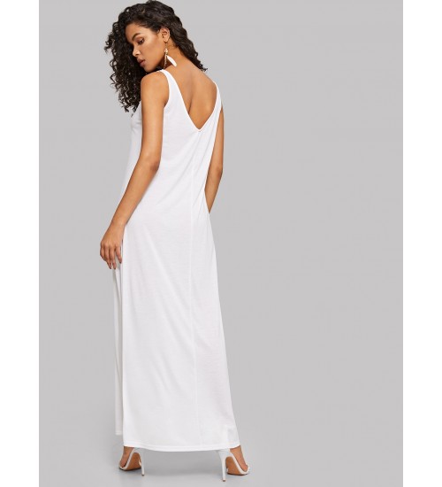 Double V-neck Maxi Tank Dress