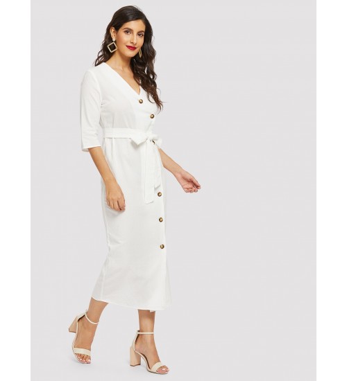 Self Belted Surplice Wrap Dress