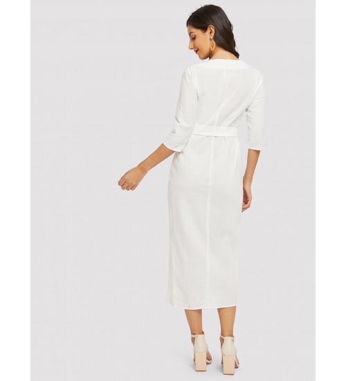 Self Belted Surplice Wrap Dress