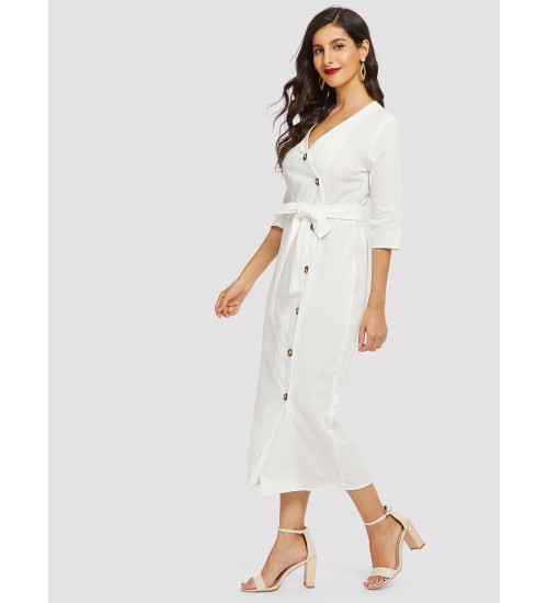 Self Belted Surplice Wrap Dress