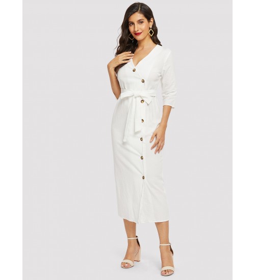 Self Belted Surplice Wrap Dress