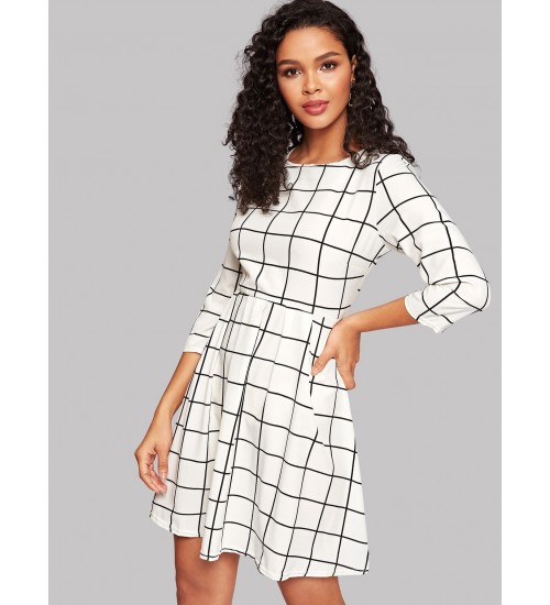 Window Pane Plaid Zip Back Dress