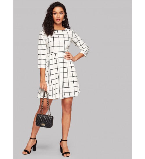 Window Pane Plaid Zip Back Dress