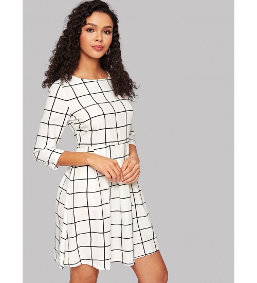 Window Pane Plaid Zip Back Dress