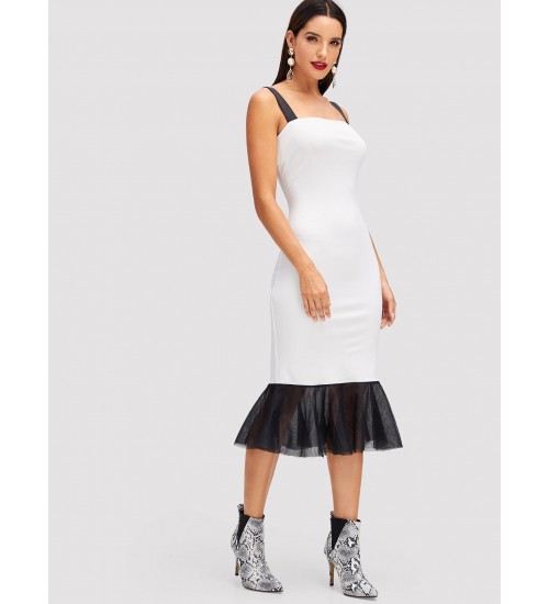 Contrast Strap and Mesh Hem Dress