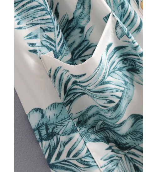 Tropical Print Button Through Shirred Cami Dress