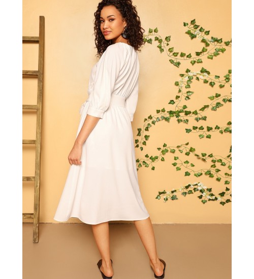 Sleeve Self Belted Shirt Dress