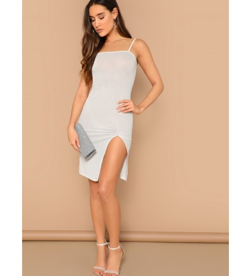 Ruched Split Hem Glitter Cami Dress