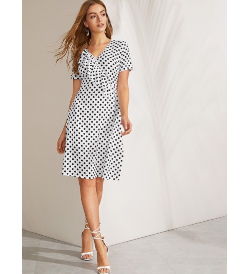 Ruffle Embellished Polka Dot Dress