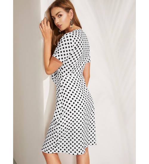 Ruffle Embellished Polka Dot Dress