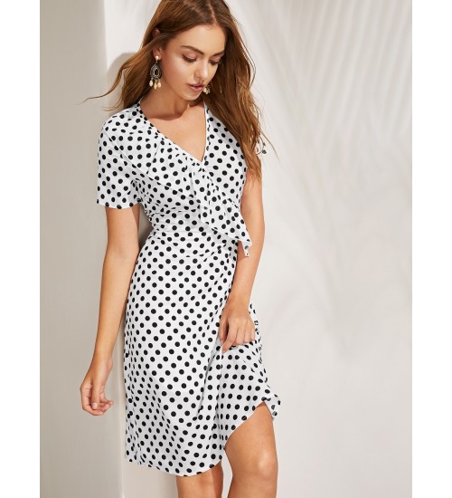 Ruffle Embellished Polka Dot Dress