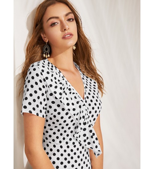 Ruffle Embellished Polka Dot Dress