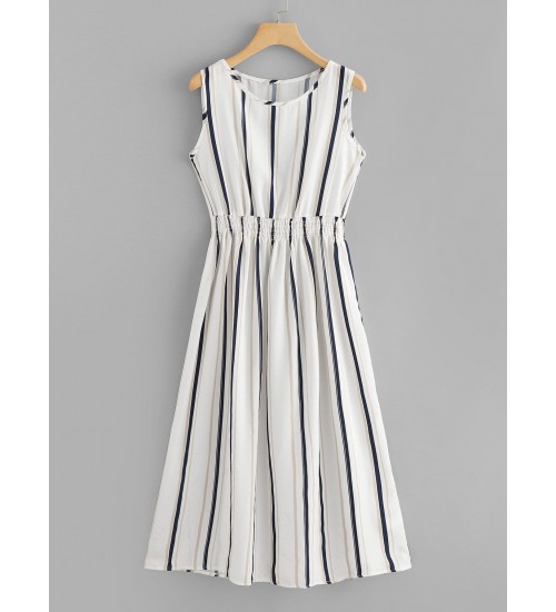 Barcode Stripe Elastic Waist Dress