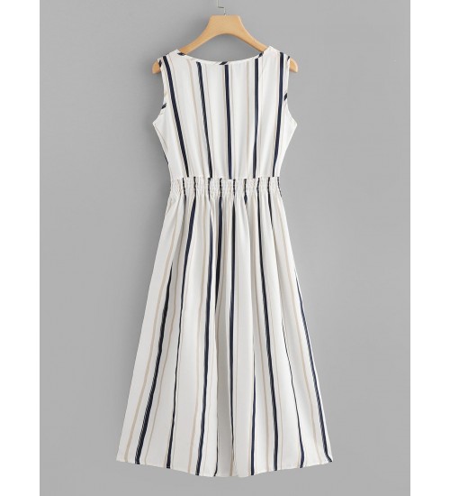 Barcode Stripe Elastic Waist Dress