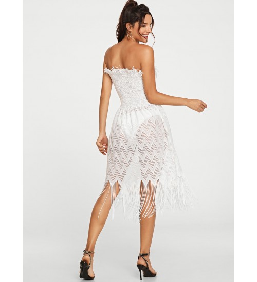 Fringe Hem Sheer Tube Dress